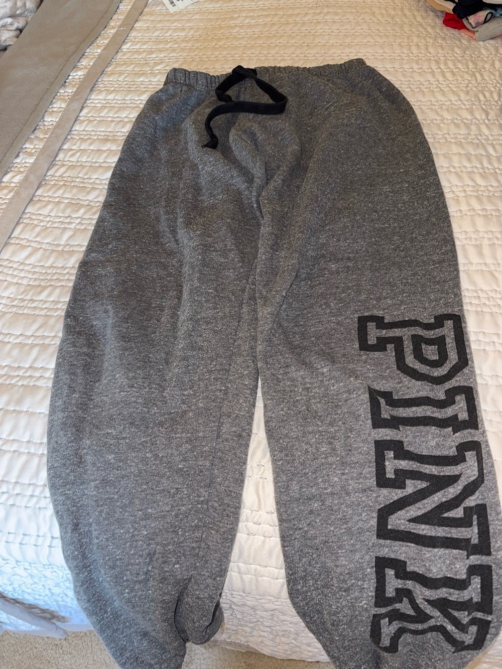 PINK Victoria's Secret Gray Track Pants with Black Logo
